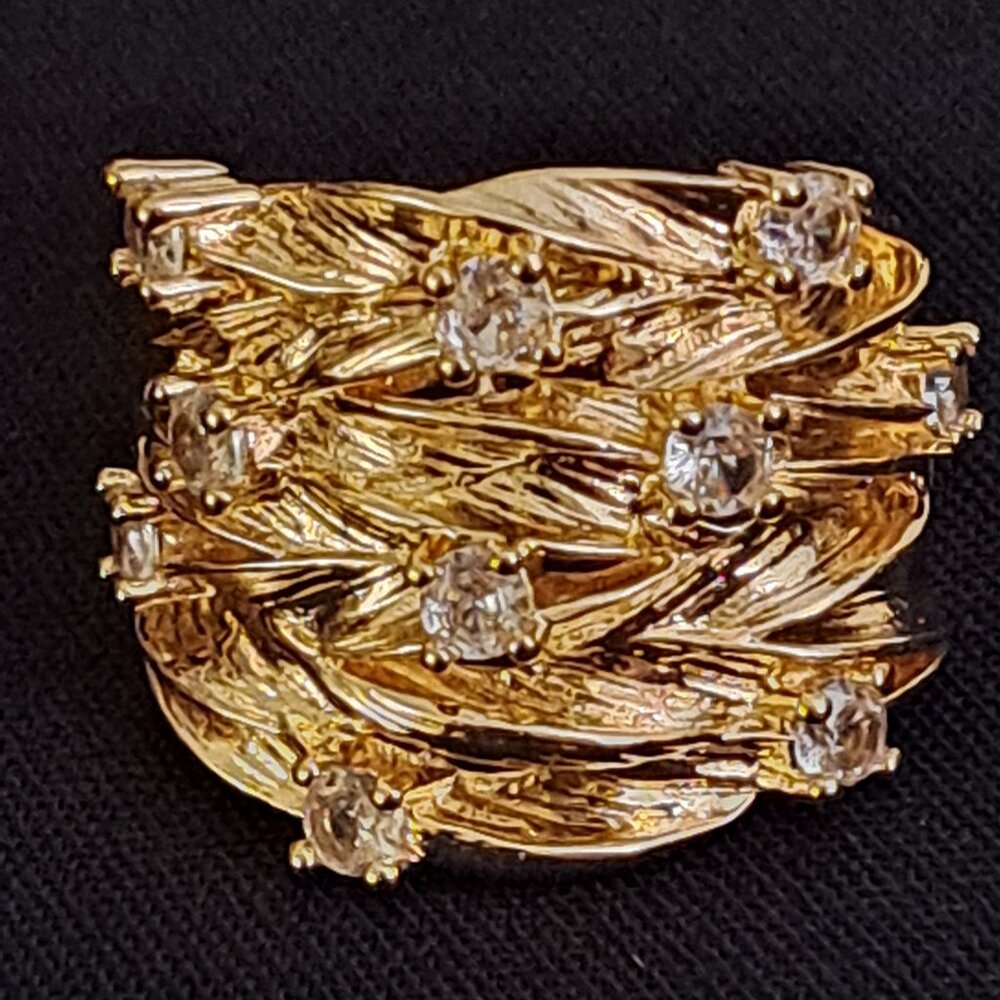 Layers of Braided Gold-Filled Fronds with Round Zirconia, Size 6.75